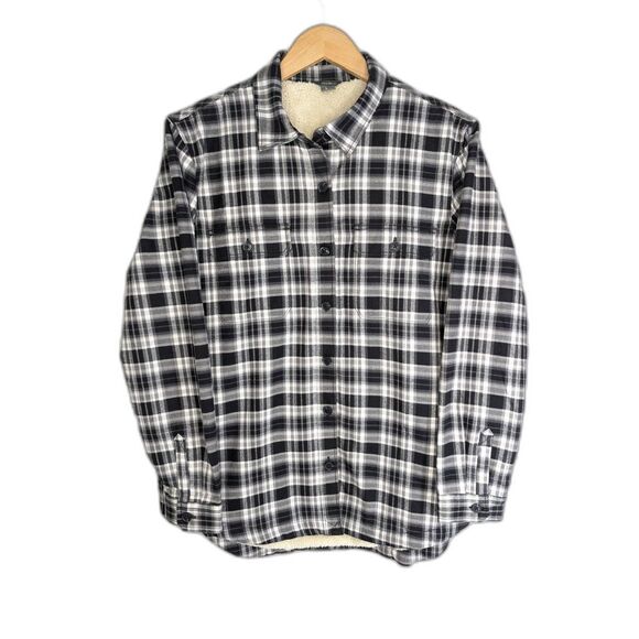 NWOT Eddie Bauer Faux Shearling Lined Flannel Button Down Shacket Size L Cabin - Picture 1 of 8